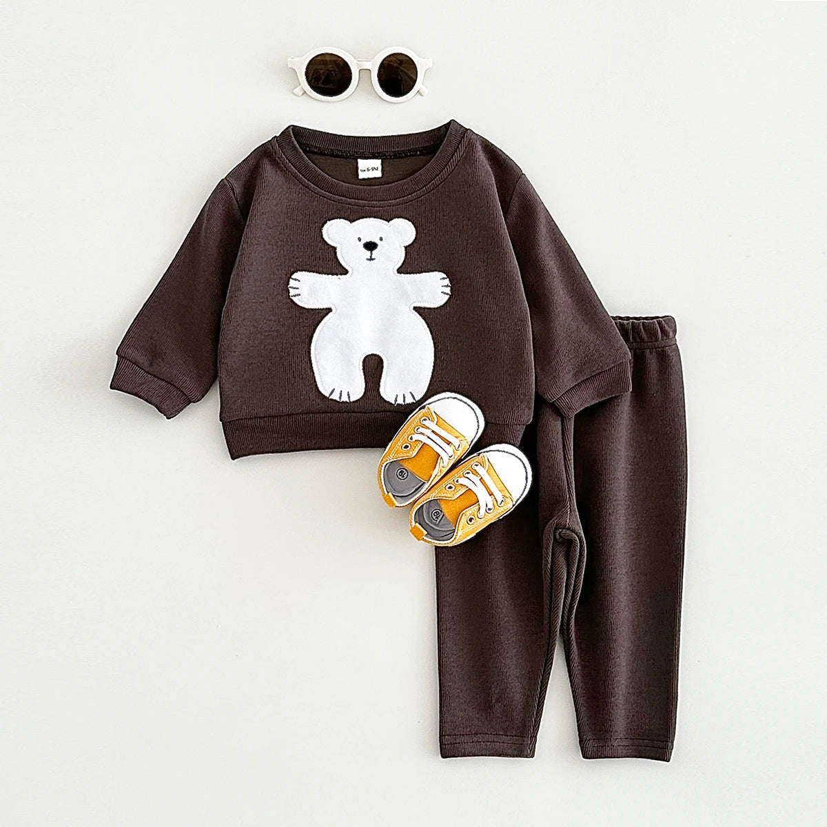 Boy Girl Clothes Loose Pullovers Sets Cartoon Animals Tops+Pants 2PCS Outfit