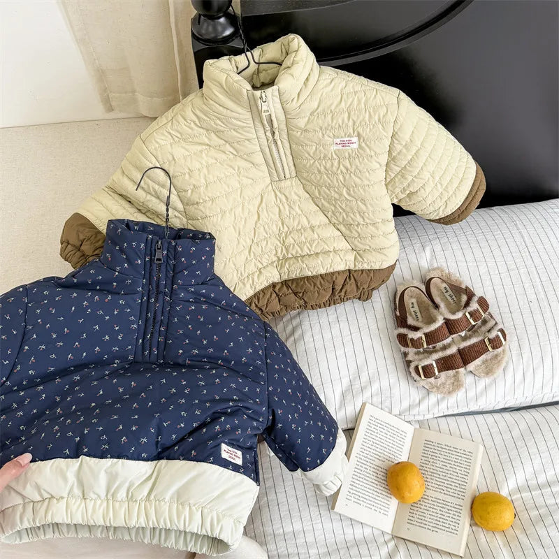 Girls Cotton Padded Jacket Boys Patchwork Warm Jacket Kids Clothes