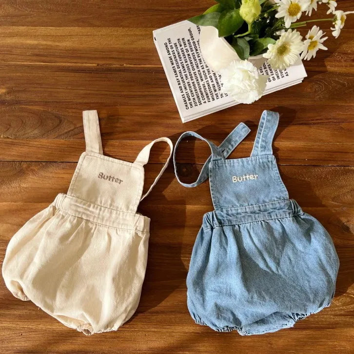 Newborn Sleeveless Embroidery Letter Denim Bodysuit Boy Girl Clothes