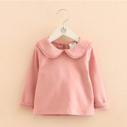 Children'S Clothing Long Sleeve Solid Pure Color Cute Floral Kids T-Shirt