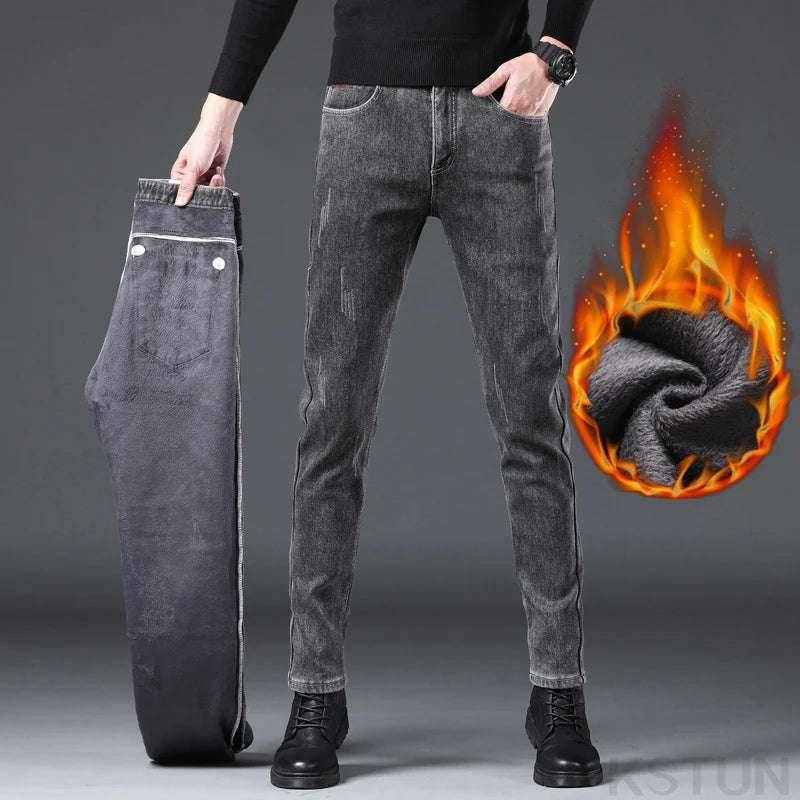 Thicken Jeans With Fleece Stretch Slim Skinny Denim Pants