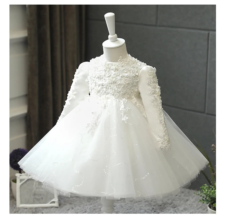 Girl Wedding Dress Long Sleeve Newborn Girls Princess Gowns