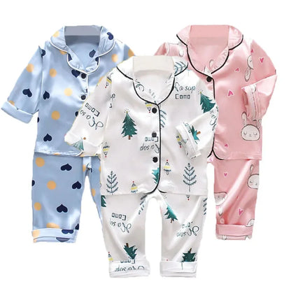 Clothes Toddler Boys Girls Soft Ice Silk Tops Pants Set Nightgown