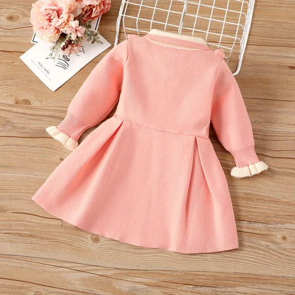 Baby Girl Dress Medium Thickness, Solid Color, Long Sleeve Soft and Comfortable