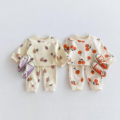 Baby Fruit Print Long Sleeve Tops + Pants 2pcs Kids Tracksuit