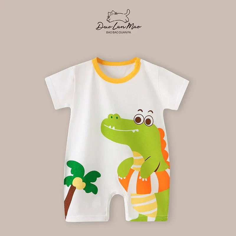 Baby Boys Summer Thin Cartoon Rompers Baby Girls Short Sleeve Bodysuit