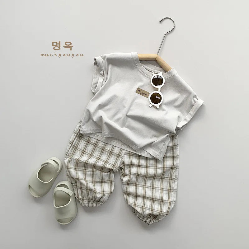 Boy Girl Baby Outdoor Thin Anti-mosquito Pants Children Loose Plaid Pencil Pants