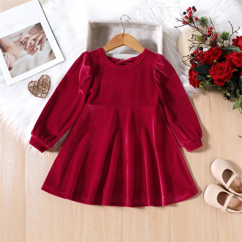 Baby Girl Velvet Dress Dress Back Hollow Out Bow Decoration Toddler Dress