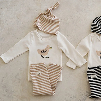 Baby Long Sleeve Home Clothes Set Infant Cartoon Tops + Pants + Hat 3pcs Suit