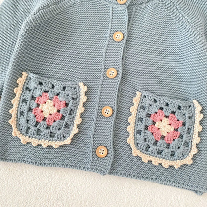 Boy Girl Knitting Cardigan Handmade Flower Sweaters Baby Clothes Sweaters