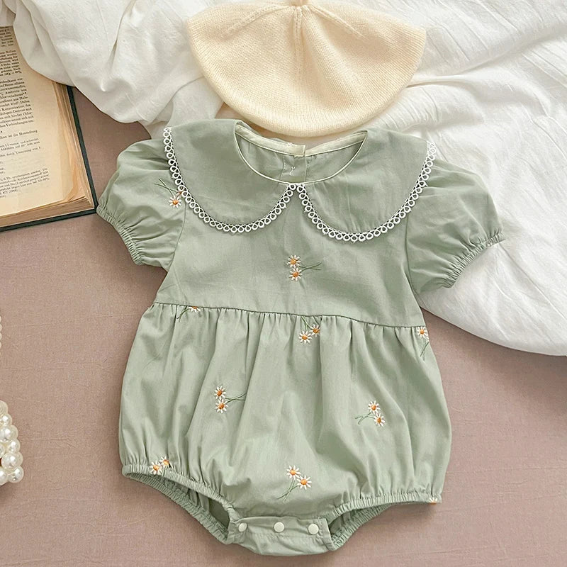 Baby Girl Clothing Newborn Baby Girl Romper Short Sleeved Cotton Embroidery Suit