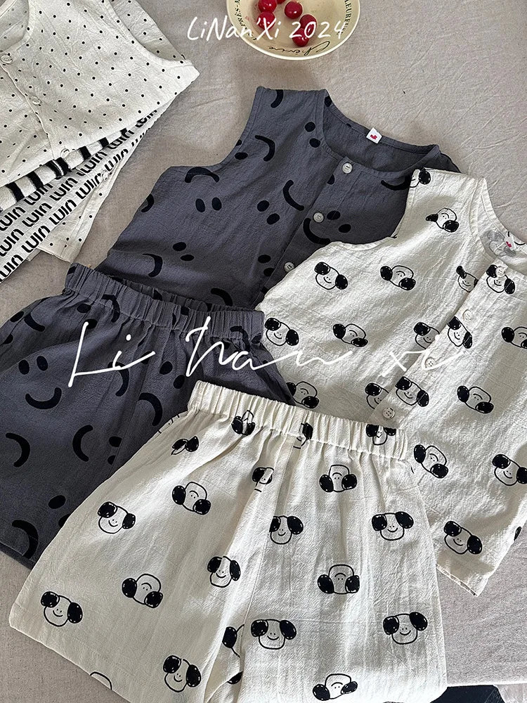 New Baby Sleeveless Clothes Set Fashion Full Print Children Vest+Shorts 2pcs