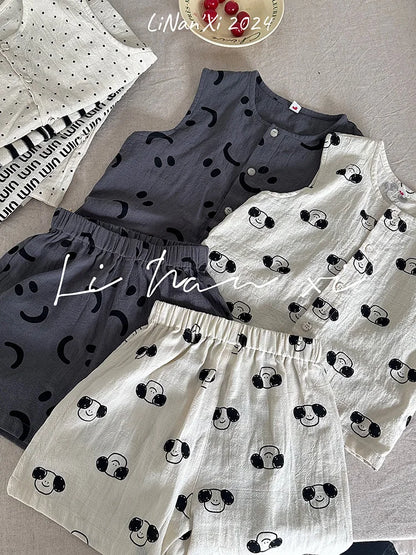 New Baby Sleeveless Clothes Set Fashion Full Print Children Vest+Shorts 2pcs