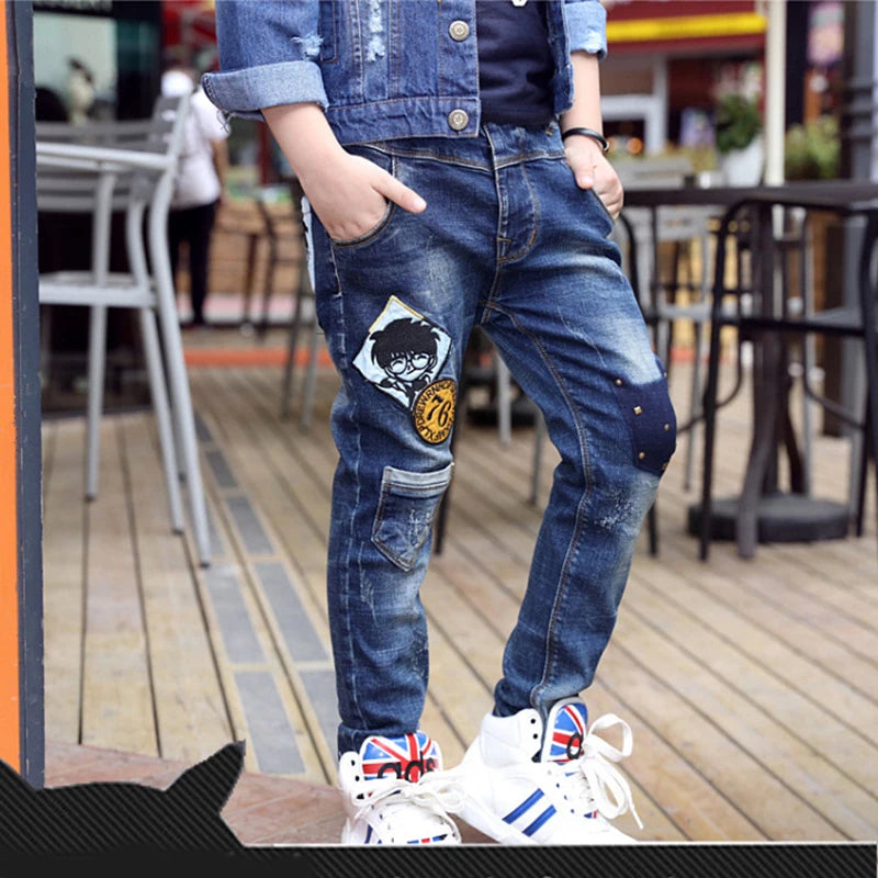 Boys Jeans Slim Fit Style  Cartoon Pattern Long Casual Trousers