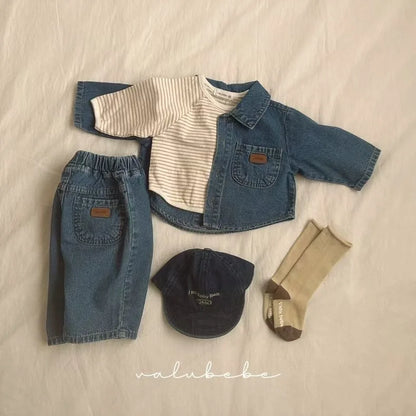 Toddler Baby Girls Boys Long Sleeve Denim Shirt