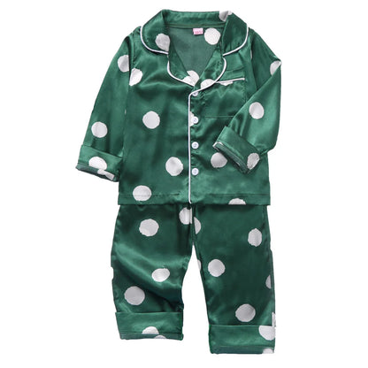 Children Silk Satin Pajamas Set Baby Boys Girls Cartoon Dinosaur Tops Trousers