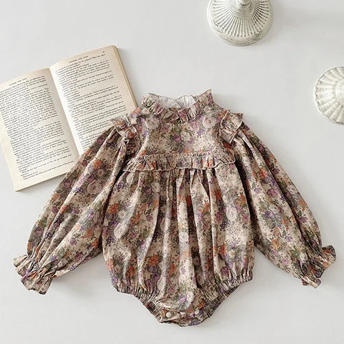 Infant Baby Girls Jumpsuit Long Sleeved Cotton Mesh Splicing Toddler Romper