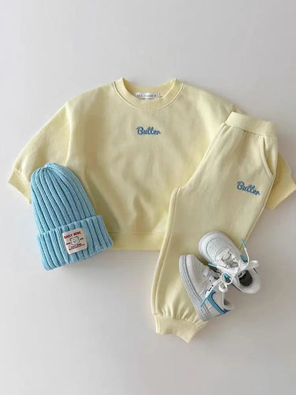 Fashion Boy Girl Embroidery Letter Tops + Pants 2pcs Cotton Baby Sweatshirt Suit