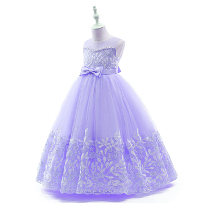 Children Kids Wedding Bridesmaids Party Dresses Embroidery Lace Girls Long Formal Occasion