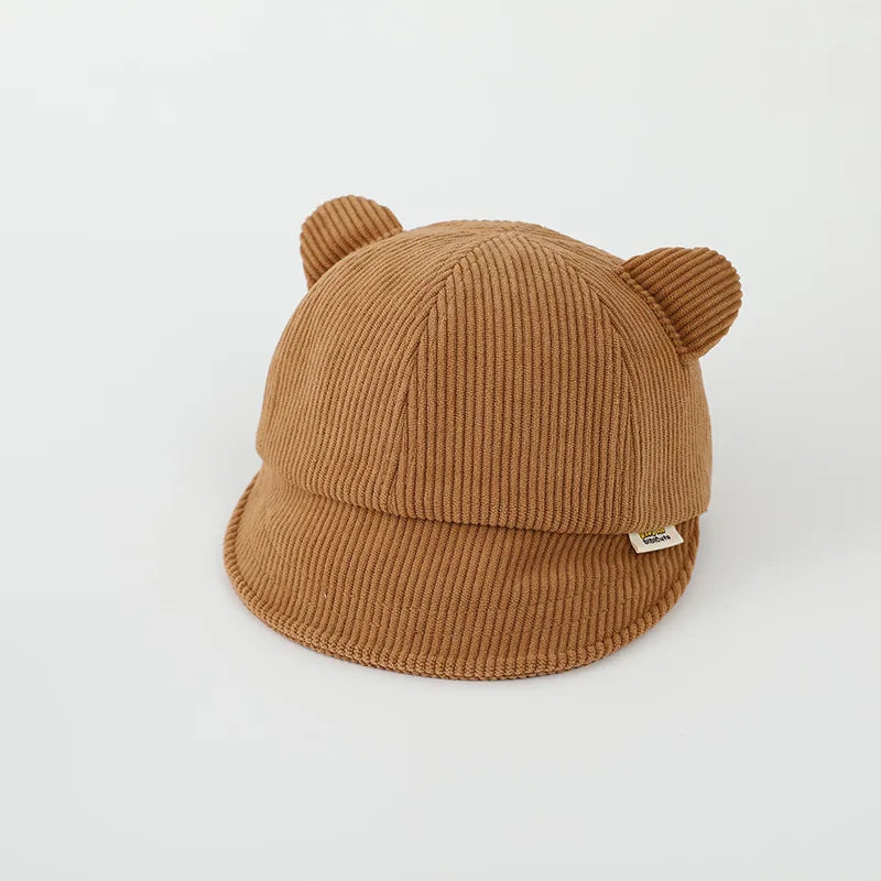 Baby Cute Cartoon Ribbed Peaked Cap Boy Warm Corduroy Baseball Hat