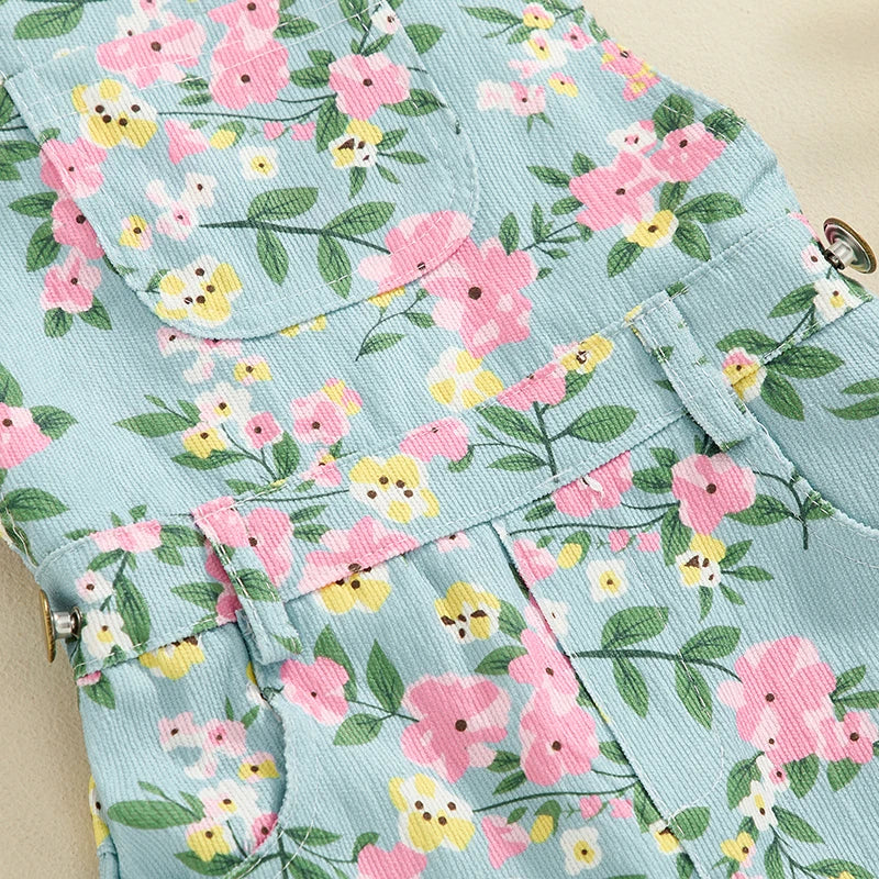 Baby Girl Sleeveless Floral Print Jumpsuit Shortalls Kids Rompers with Pockets