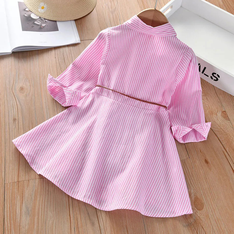 Girls Casual Dresses Korean Striped Shirt Style Influence Stylish and Comfortable Dress