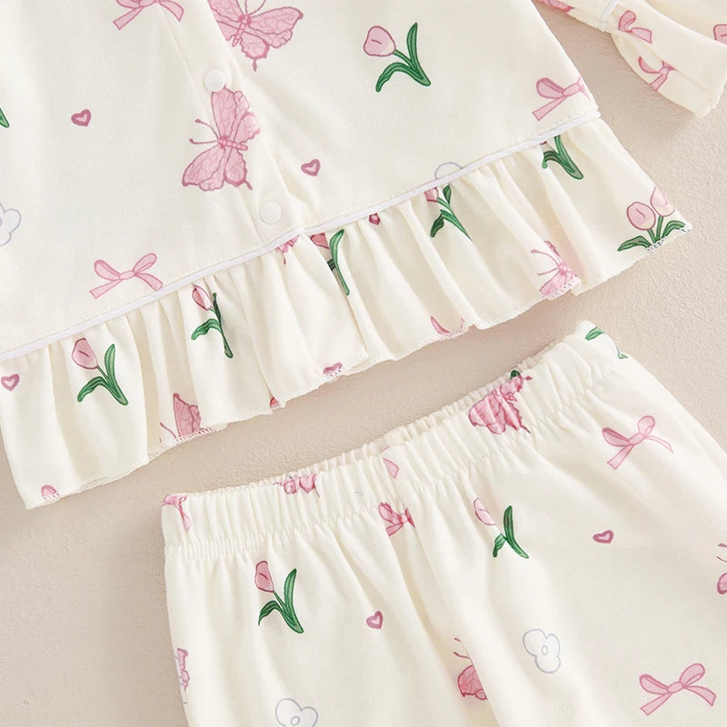 Baby Girl Pajama Set Strawberry/Butterfly Print Long Sleeve Tops + Pants