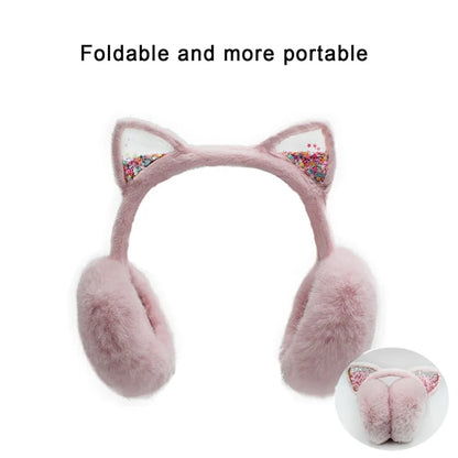 Winter Warm Earmuffs for Kids Girls Cute Cat Ear Muffs Foldable Fluffy Ear Warmers