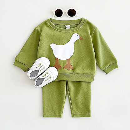 Boy Girl Clothes Loose Pullovers Sets Cartoon Animals Tops+Pants 2PCS Outfit