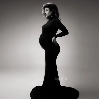 Maternity Photography Gown Sexy Fashionable Black Stretch Cotton Floor Length Dress