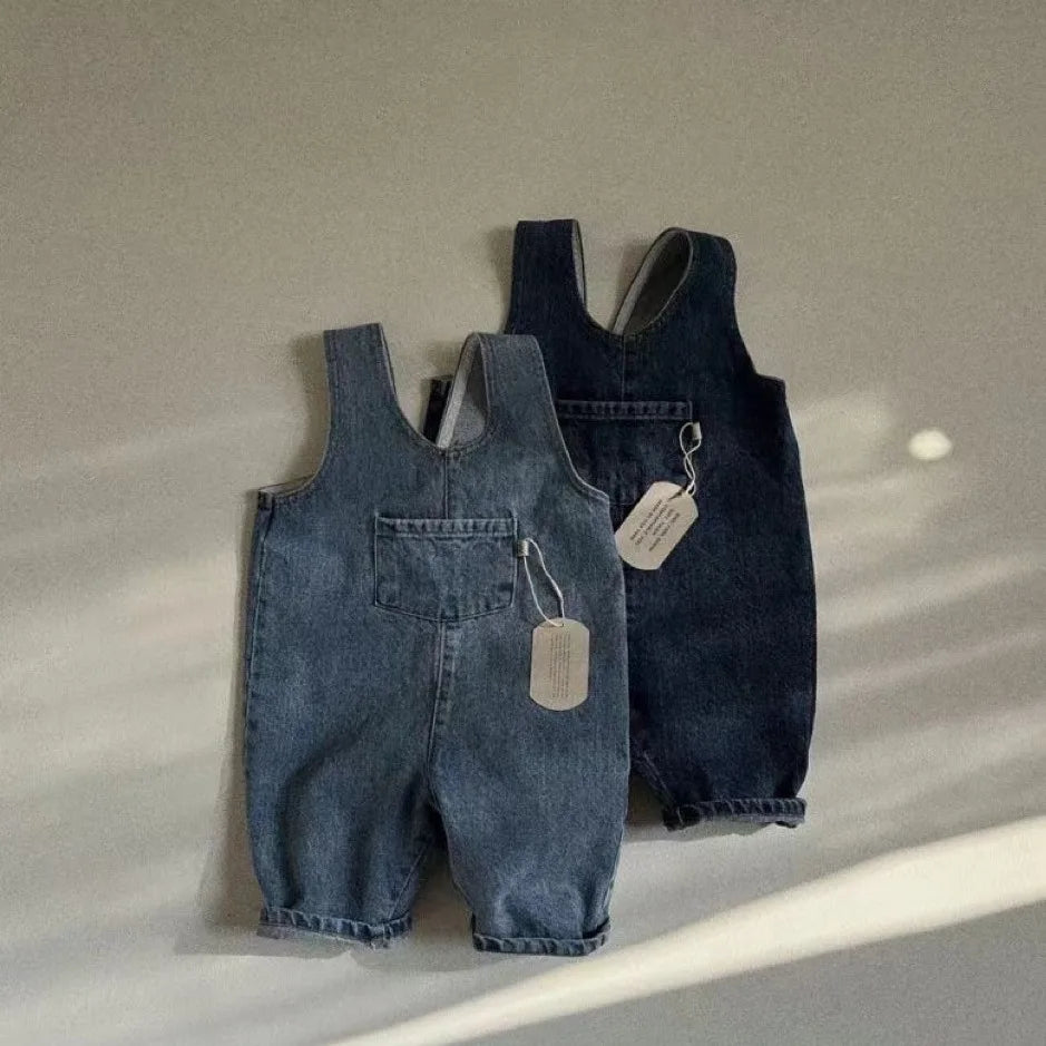 Boy Girl Baby Loose Casual Overalls Newborn Solid Susupenders Jeans