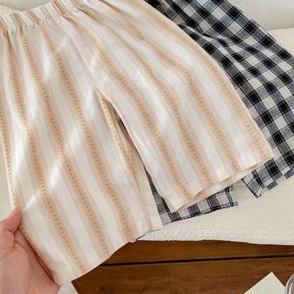 New Girl Children Striped Suspenders Shirt + Wide Leg Pants 2pcs