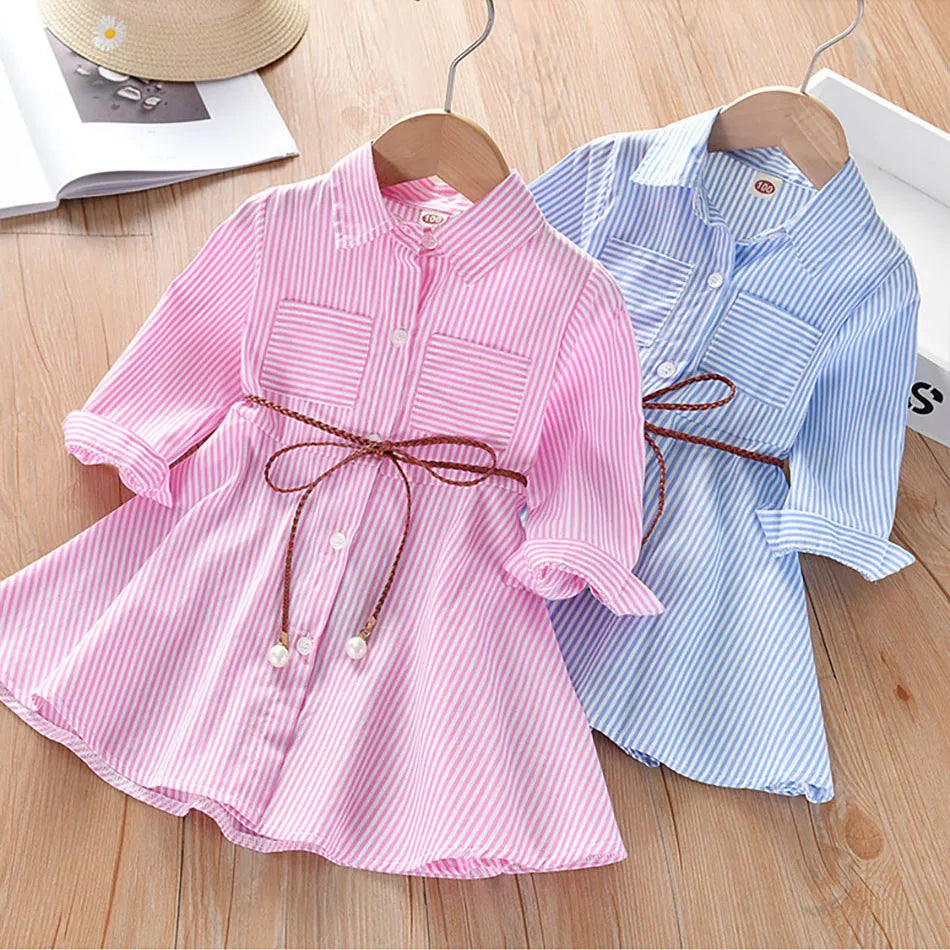 Girls Casual Dresses Korean Striped Shirt Style Influence Stylish and Comfortable Dress