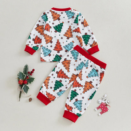 Toddler Girls Boys Christmas Tree Print Sweatshirt and Elastic Waist Pants