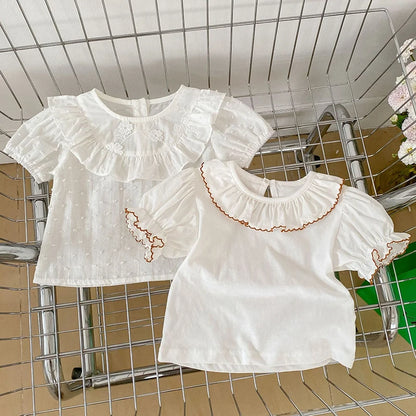 Baby Girls Short Sleeve Pure Color T-shirt +Printing Shorts Suit Sweet