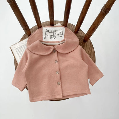 Baby Girl Long Sleeve Cardigan Cotton Infant Patch Large Lapel Jacket Coat