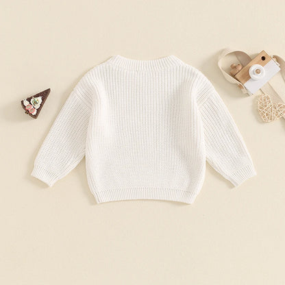 Little Boy Knitted Sweater Letter Star Embroidery Crew Neck Long Sleeve Casual Pullover