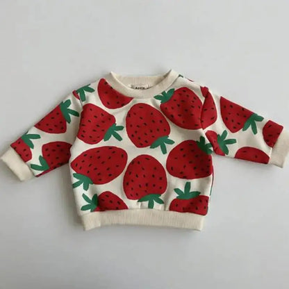 Boy girl Children Strawberries Long Sleeve Sweatshirt Cotton Print Thick Warm Tops