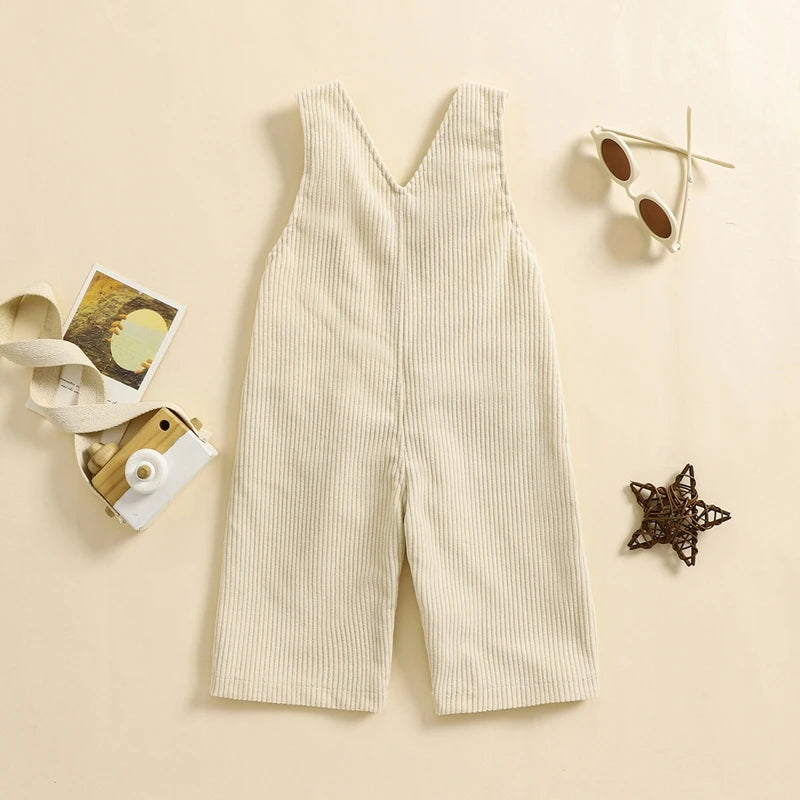 Baby Girl Wide Leg Solid Color Square Neck Jumpsuit Front Pocket Pants Outfits