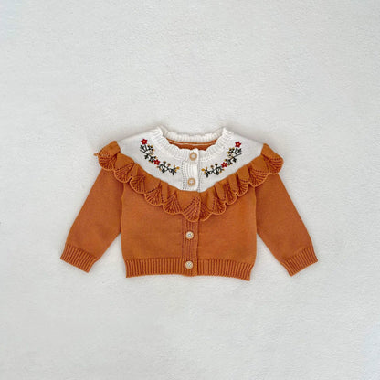 Baby Sweaters Boy Girl Embroidery Flower Cardigan Knitted Jacket