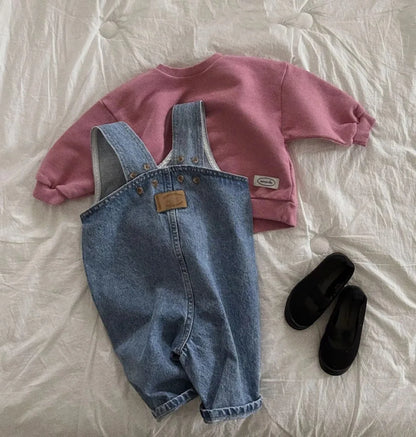 Boy Girl Baby Loose Casual Overalls Newborn Solid Susupenders Jeans