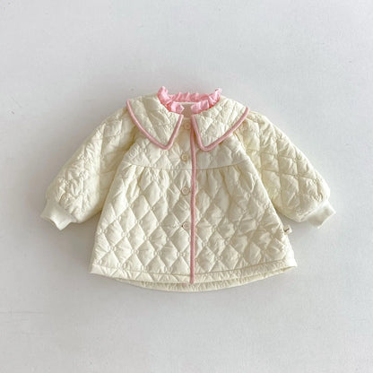 Baby Girls Warm Coat Solid Infant Padded Jacket Cute Lapel Princess Tops