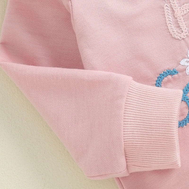 Little Girl  Letter Embroidery  Sweatshirt with Elastic Waist Solid Pants 2 Pcs Set