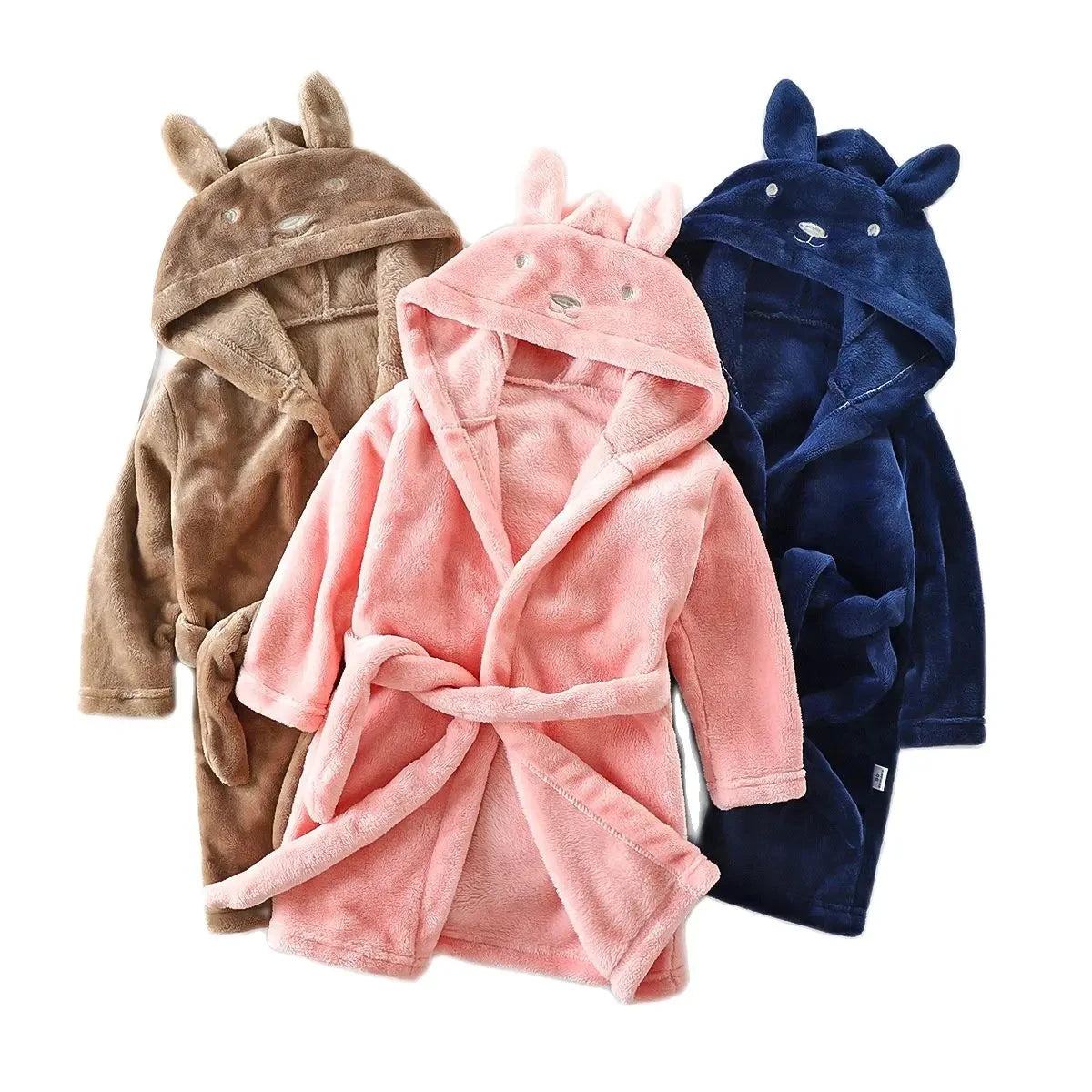 Kids Hooded Flannel Bathrobe Girl Cartoon Rabbit Pajamas Children Soft Bath Robe