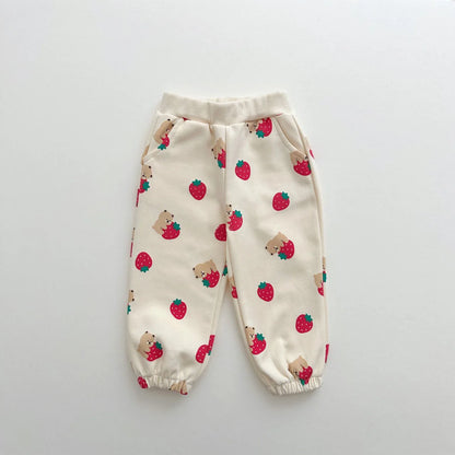 Baby Girls Fashion Strawberries Pullover Tops + Cotton Sweatpants Tracksuit