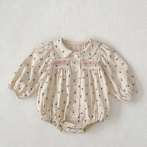 Infant Baby Girls Jumpsuit Long Sleeved Cotton Mesh Splicing Toddler Romper