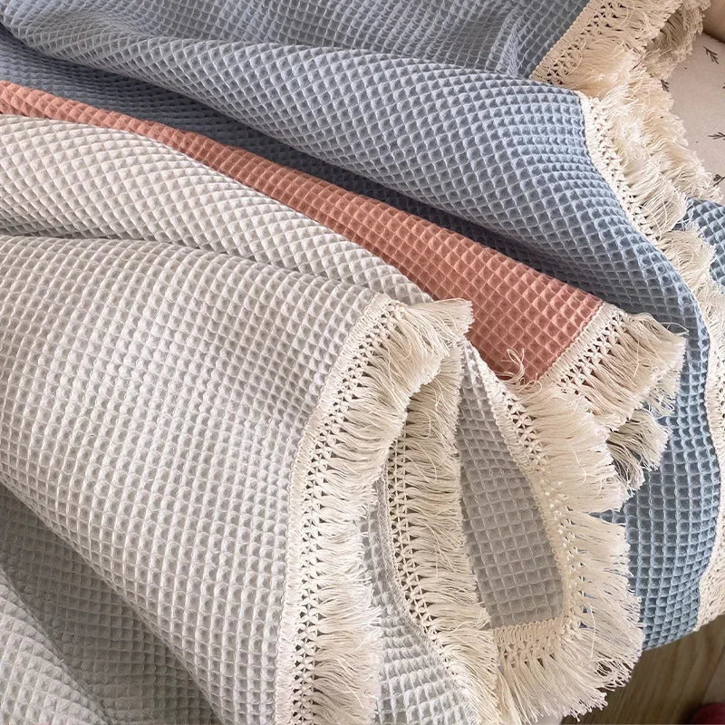 Waffle Baby Blankets Newborn Super Soft Tassel Blankets Quilt Organic Cotton Muslin Blanket Swaddle Wrap