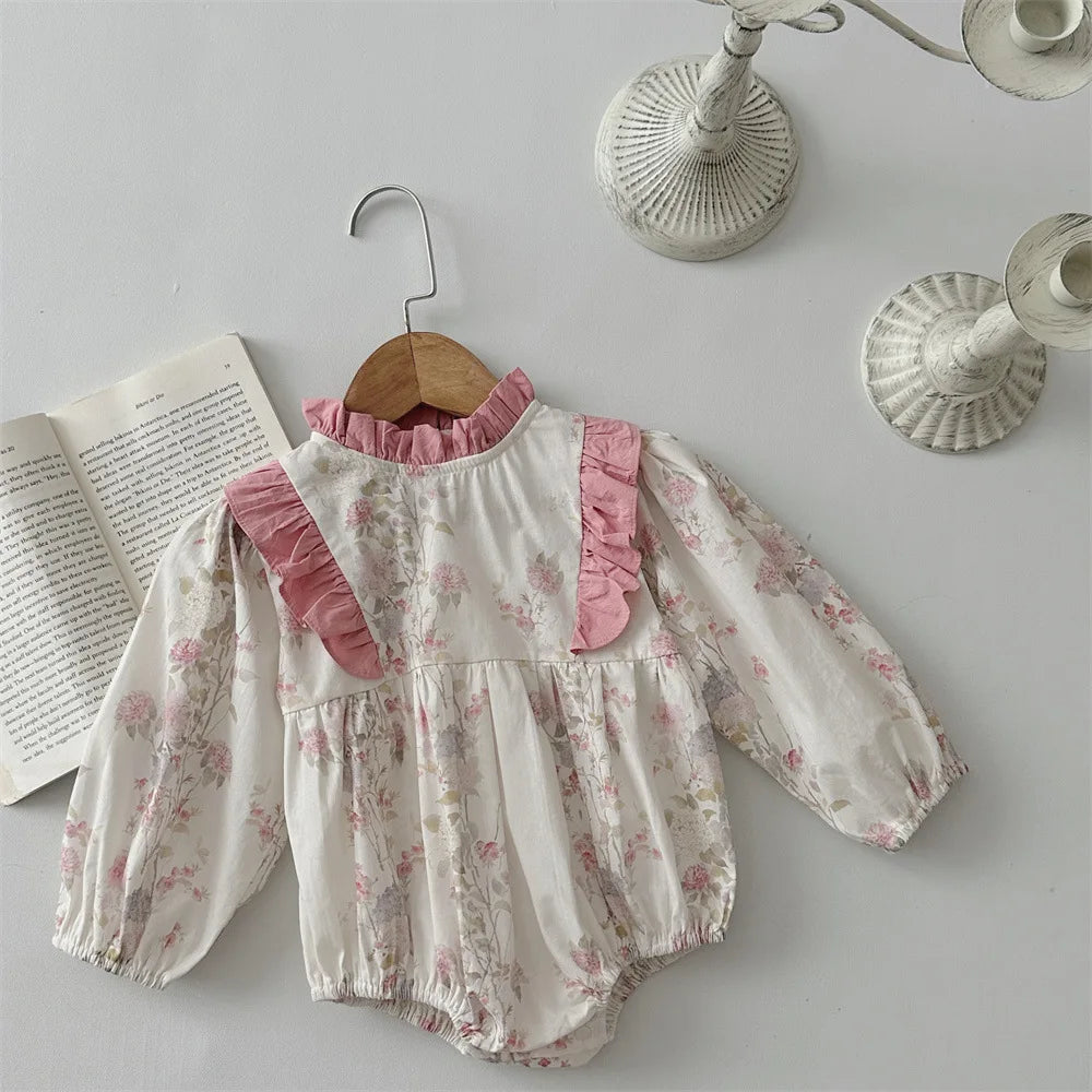 Baby Girl Long Sleeve Floral Bodysuit Cotton Newborn Toddler Lace Jumpsuit