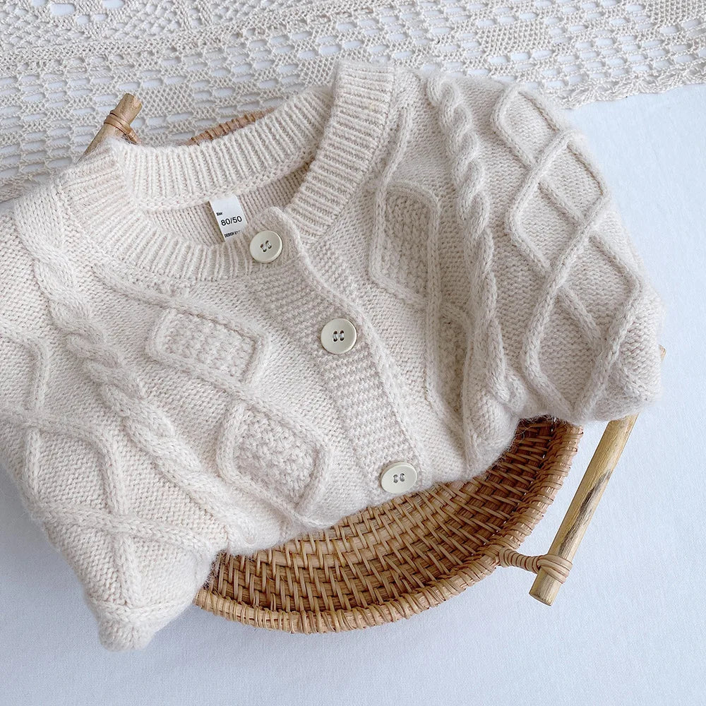 Baby Boys Girls Full Sleeve Solid Knitted Cotton Sweater Toddler Children Outwear Coat