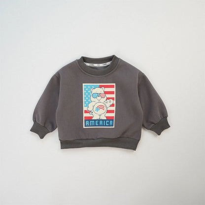 Children Cute Cartoon Print Boys Girls Pullover Cotton Sweatshirt